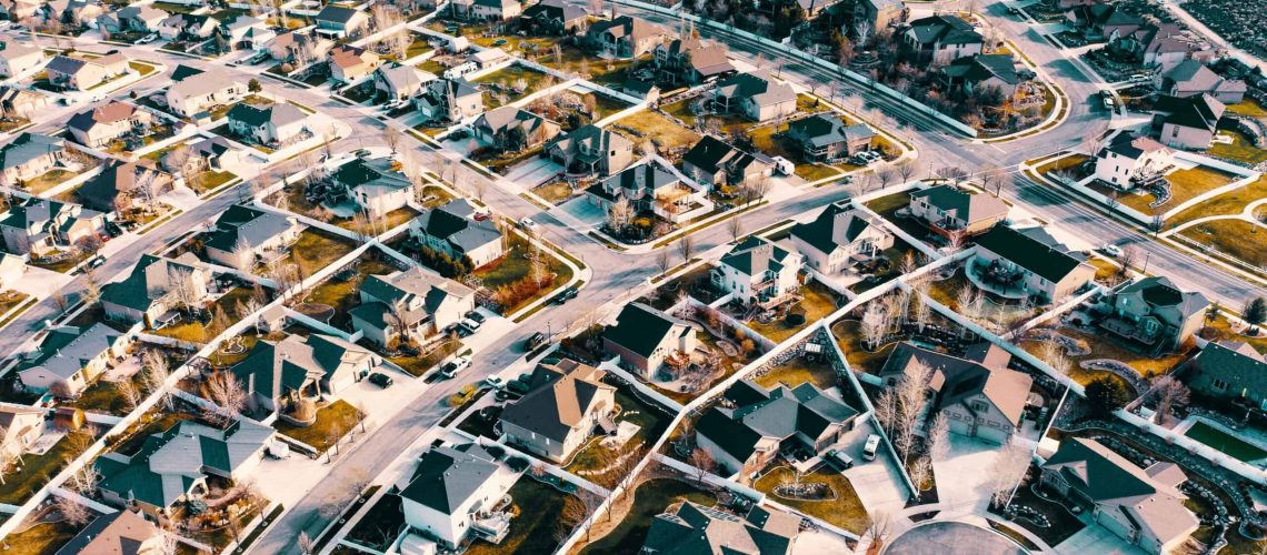 HOA-managed master-planned community with organized streets and homes.